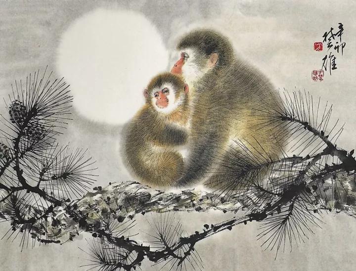 一大波国画小动物母猴怀里的小猴子太萌了