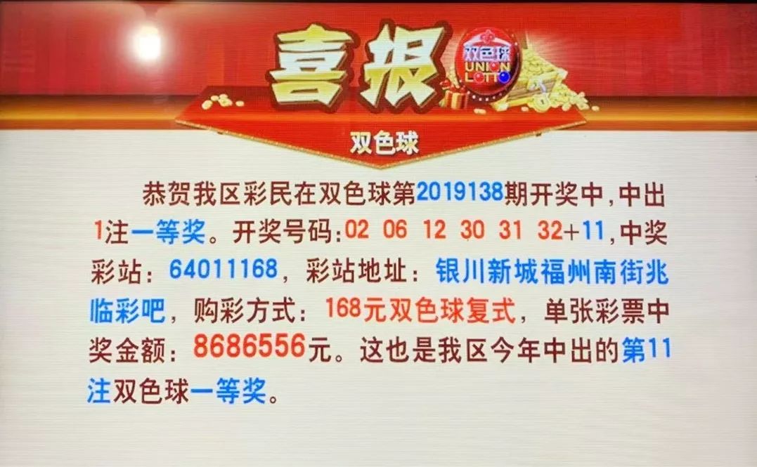 12月1日晚,中國福利彩票雙色球遊戲進行第2019138期開獎,是雙色球12