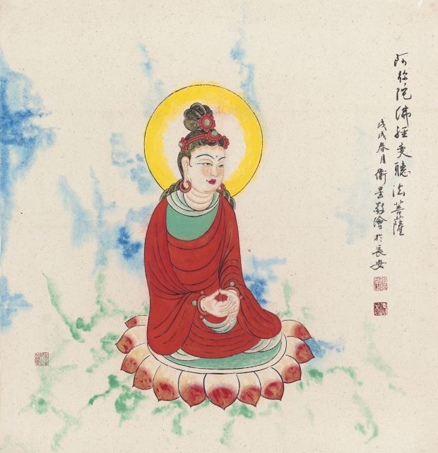 听法菩萨70x70cm献花菩萨70x70cm药师佛--84x84-斗方樂舞图-100x80cm