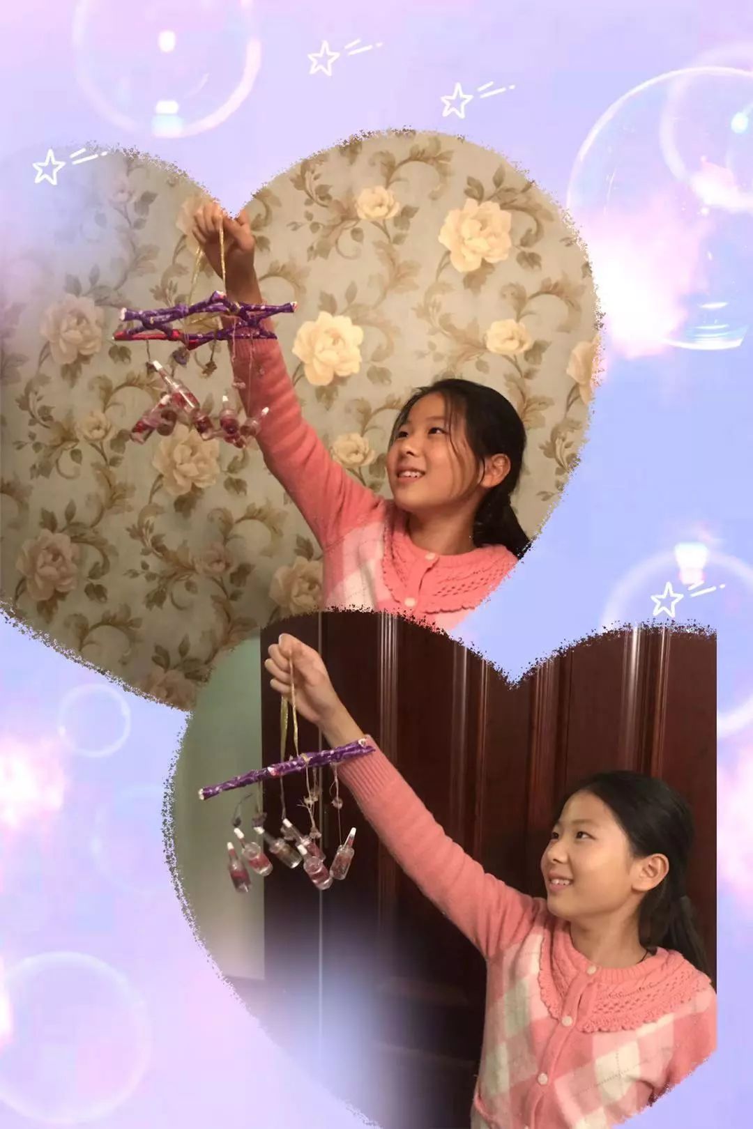 看我用6根吸管6个小药瓶和一些小碎干花就制作出了一个精美的风铃