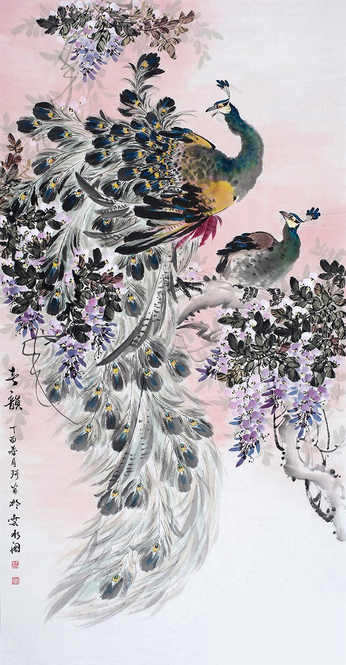 丁珂孔雀紫藤图《春韵》