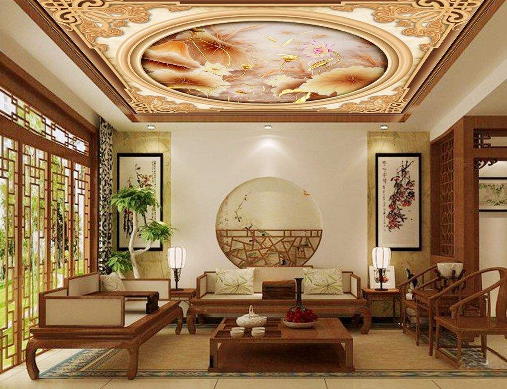 威士邦墙布客厅吊顶贴墙布效果图