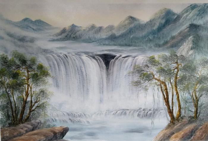 用油画颜料给山水画国画加上滤镜看完我惊讶了