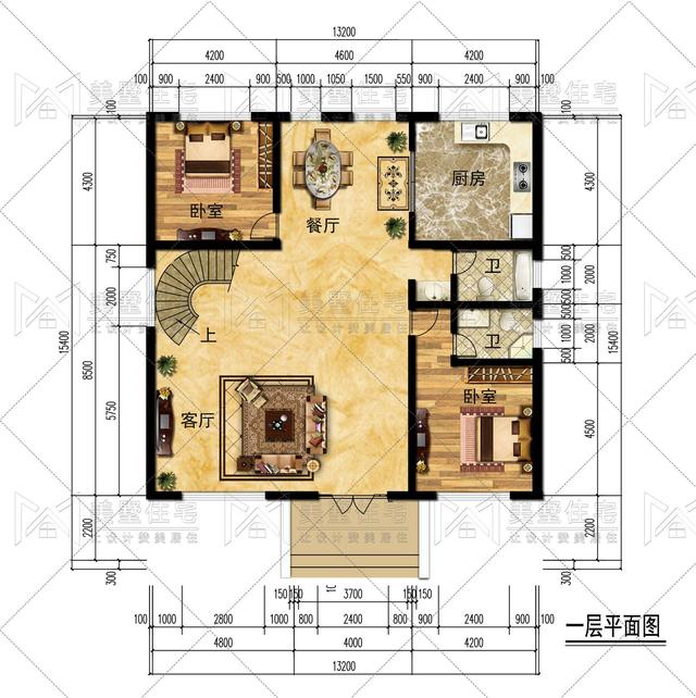 超棒的农村三层简欧风别墅面宽13米8间卧室带挑高客厅