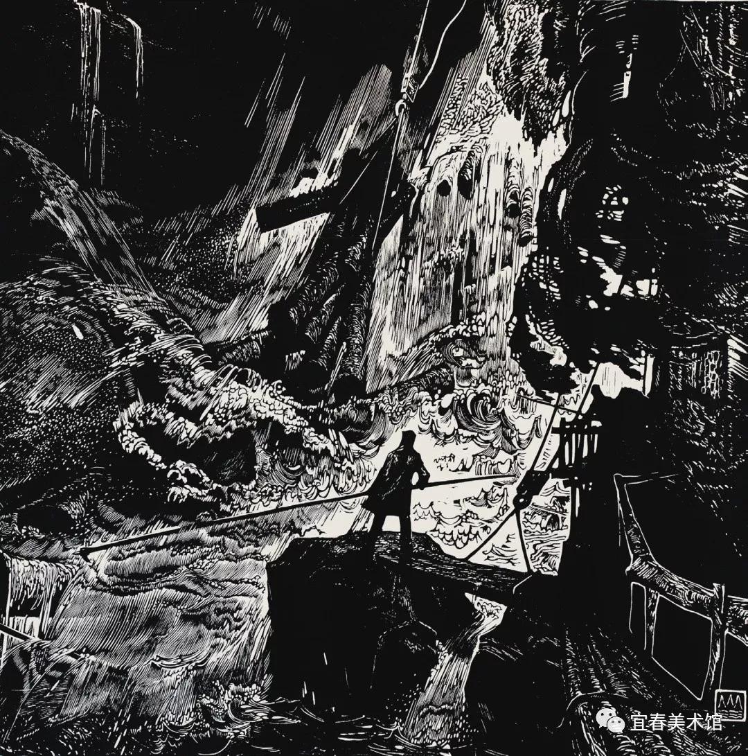 春潮丨黑白木刻丨90x90cm丨1979年