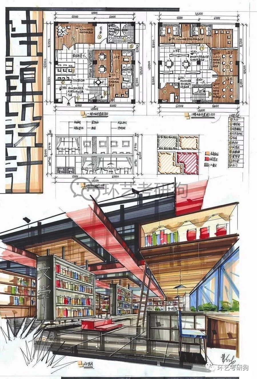 室內快題丨閱讀空間書店書吧書房專題作品集錦環藝考研狗