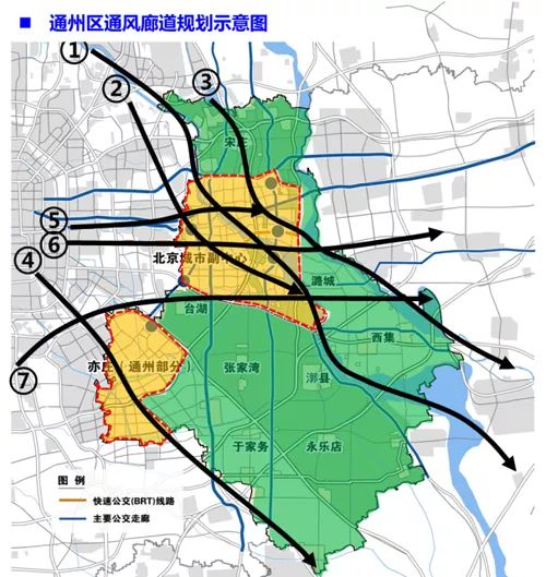 北京通州区通风廊道规划示意图