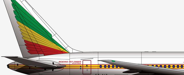 本厂长绘制的埃塞俄比亚航空涂装的et-aiz号波音767-200er客机细节2