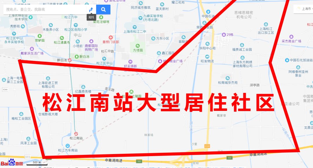 规划建设中的松江南站大型居住社区,地处松江新城南部高铁片区,北至老