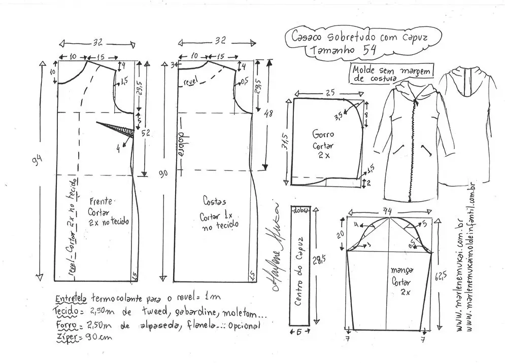 11张女士连帽外套的裁剪图纸纸样