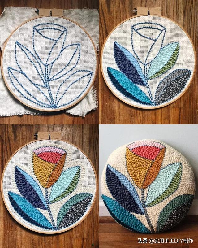 刺绣作品毛线还能这么绣简单易学你家娃也可以做到的