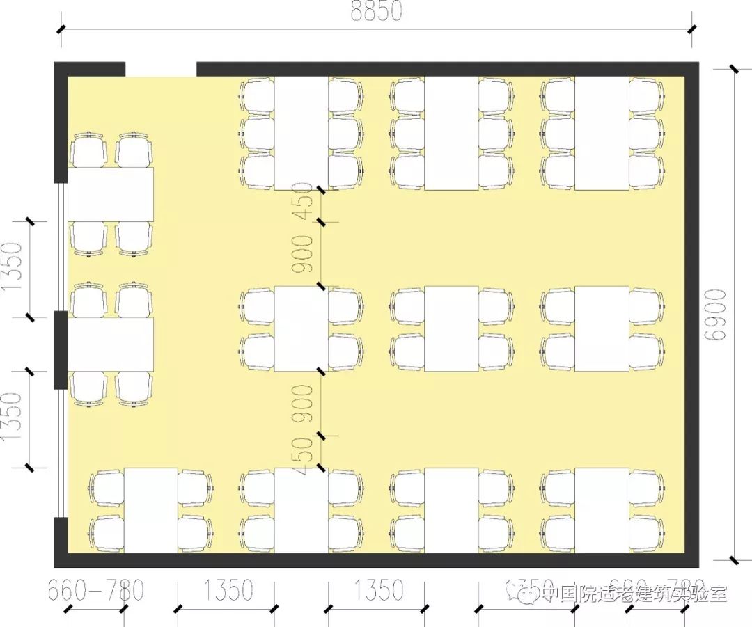 的设计要求,在座位数不变的情况下,该餐厅的舒适平面布置如图4所示