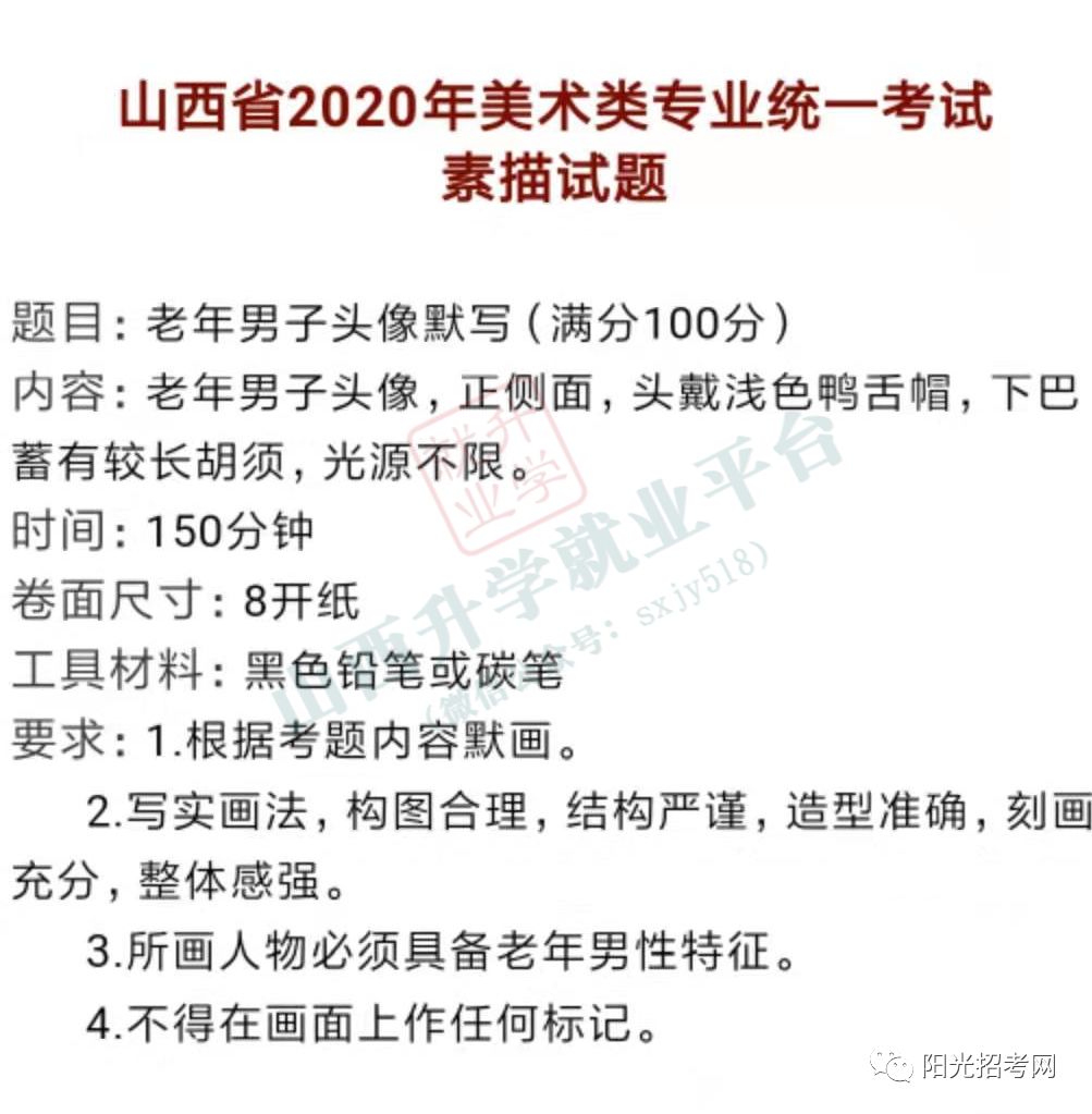 藝考山西省音樂專業美術類專業統考試題