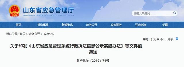 关于印发《山东省应急管理系统行政执法信息公示实施办法》等文件的