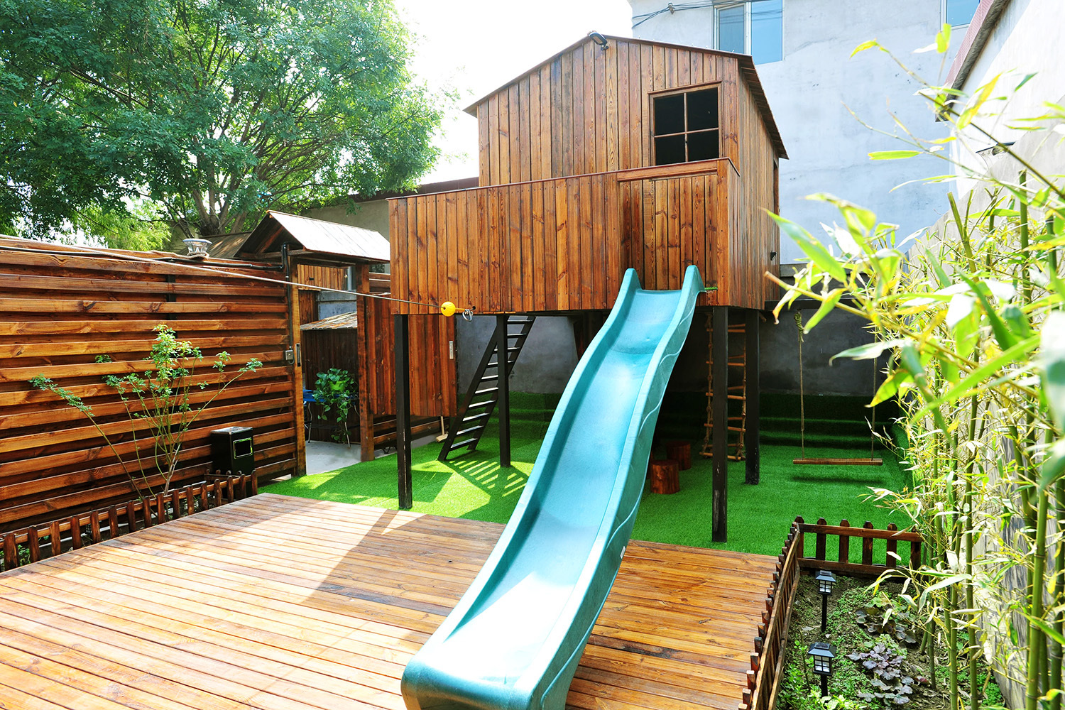 北京密云水库侬心小筑亲子主题民宿酒店树屋滑索棕院子(8)