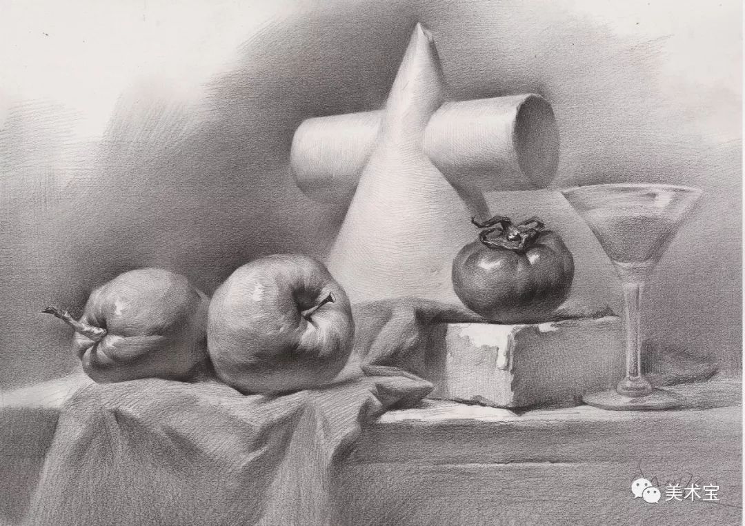 临摹精选丨石膏体为主体物的素描静物组合范画