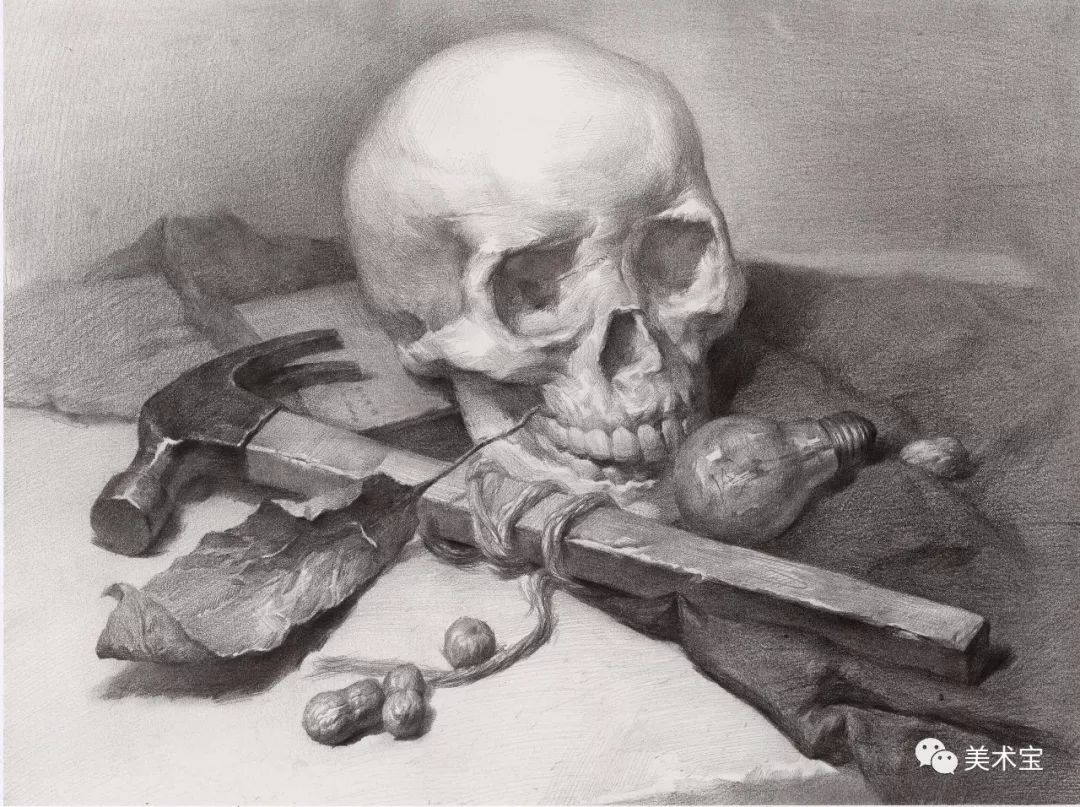 临摹精选丨石膏体为主体物的素描静物组合范画