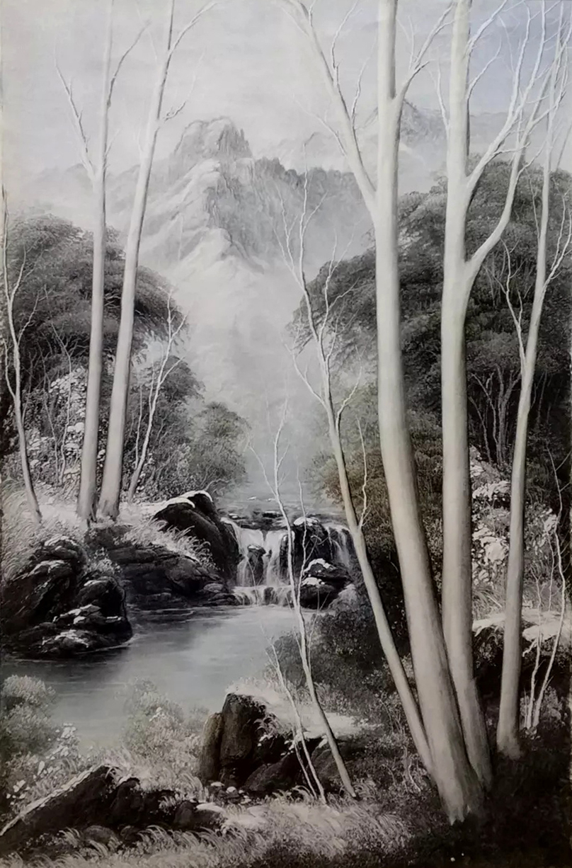 绘画教程18送你一幅山水画刀画中经典的冬景白桦树