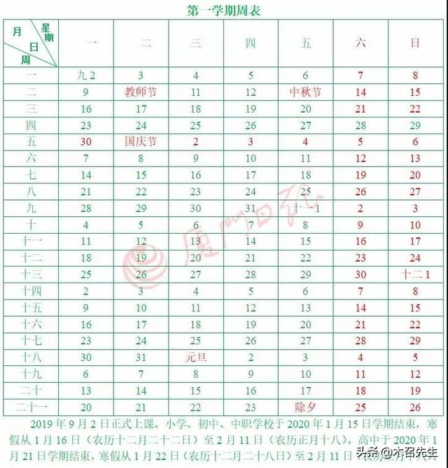 厦门市中小学生2020年寒假时间表!放27天(图1)