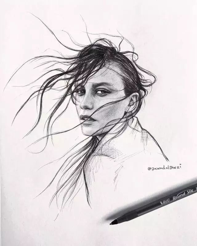 素描人物手绘插画对比强烈刻画细腻黑白同样精彩