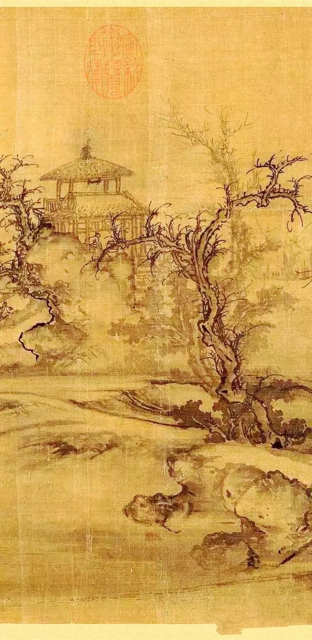 局部高清本画卷为郭熙所擅长的秋山平远景色.表现深秋郊外的优美景象.