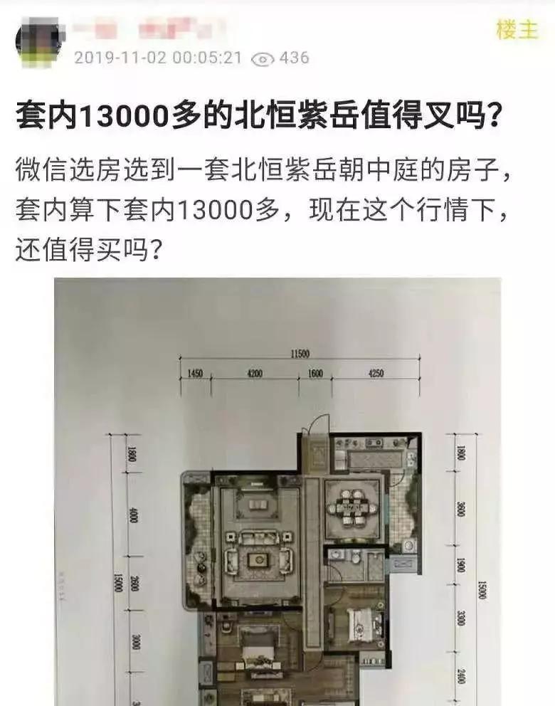 11月初,網友發帖諮詢:禮嘉板塊套內13000多的北恆紫嶽是否值得下叉