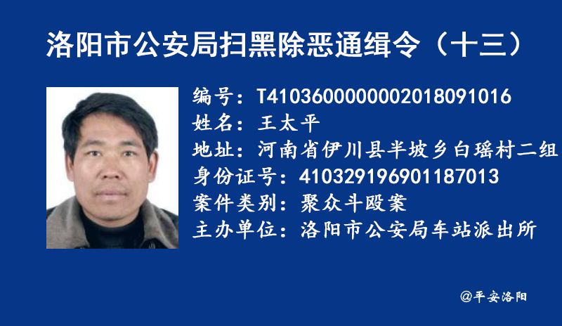 举报有奖最新洛阳市公安局发布通缉令