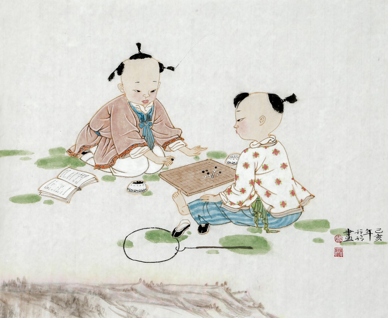 冰糖葫芦》 42x35cm 纸本74《穿线图》 42x35cm 纸本74《嬉戏图》