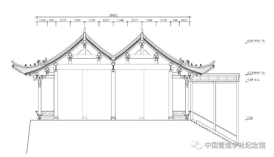 瓣香樓橫剖面圖瓣香樓北立面圖瓣香樓西立面圖疊波亭為兩個方亭相套