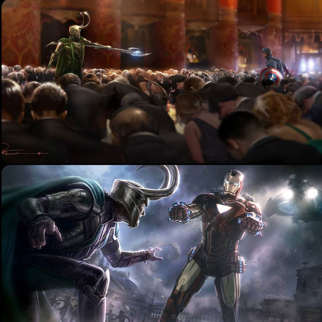 《复联1》全新概念海报,钢铁侠速降中穿戴铠甲,灭霸侧颜超霸气!_洛基