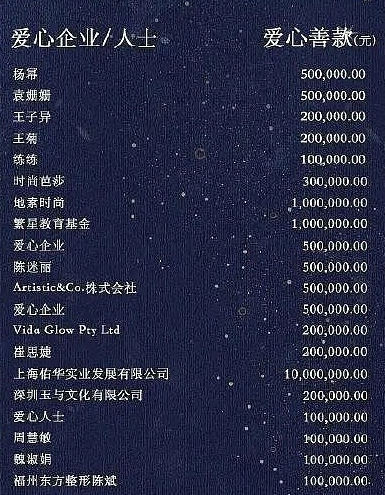 芭莎明星慈善夜捐款名单曝光知名作家赵丽颖呢她捐了多少