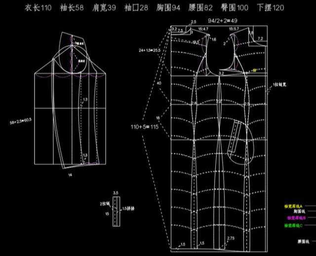 羽绒服装打版-修身毛领女羽绒服打版制图