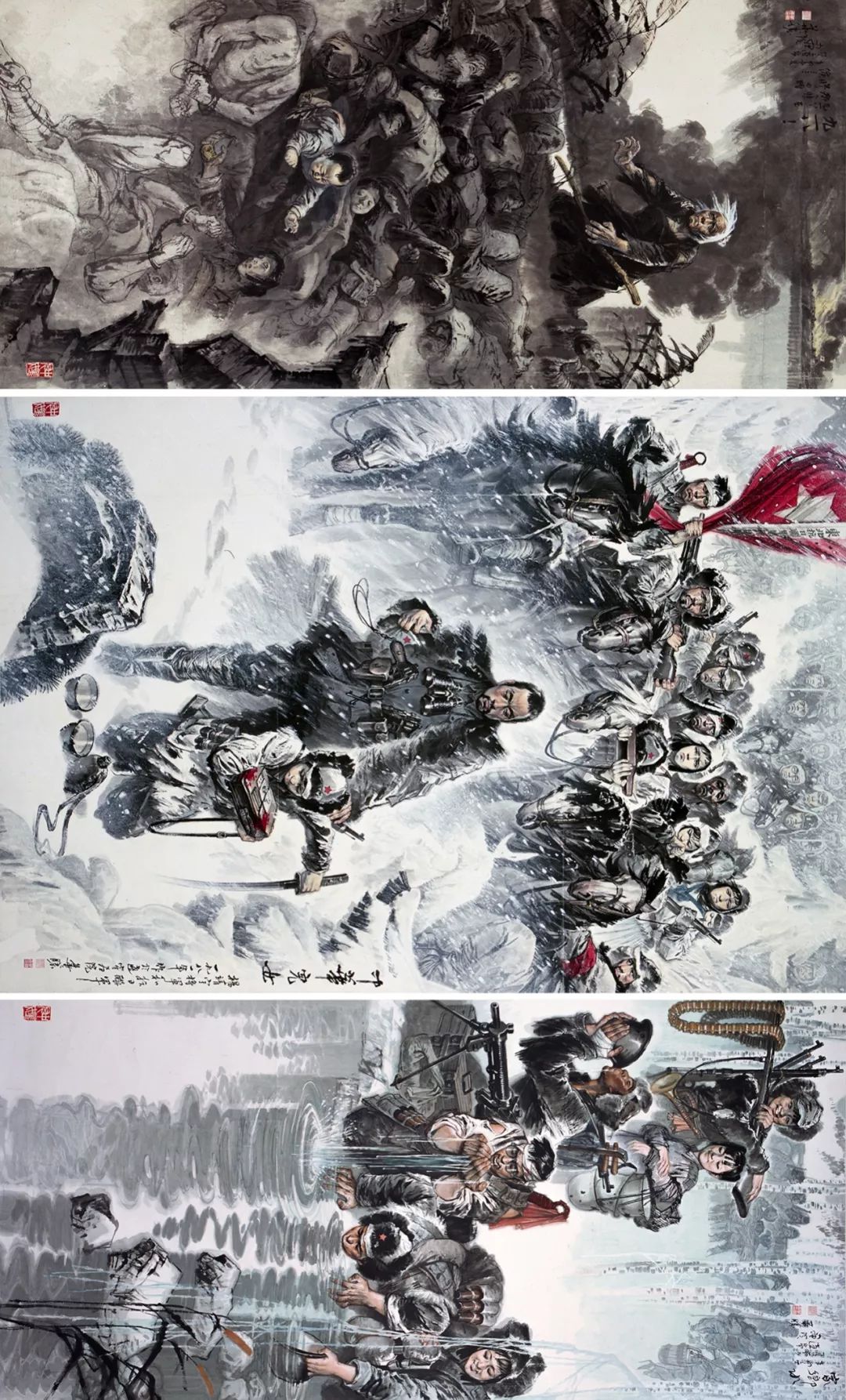《中华儿女——杨靖宇将军与抗日联军战士》三联画中国画350cm×550cm
