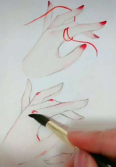 原创美术生用梯形加三角形画"古风手",看后:葵花宝典?东方不败.