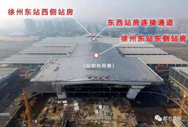 7万吨建成后的徐州东站东侧站房将和现有的西站房融为一体,成为京沪