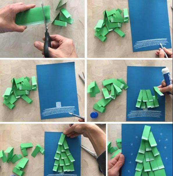 圣诞节主题纸艺手工3个圣诞老人6个圣诞树的制作教程