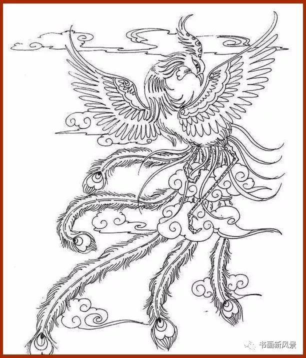 一组优美的凤凰白描线稿
