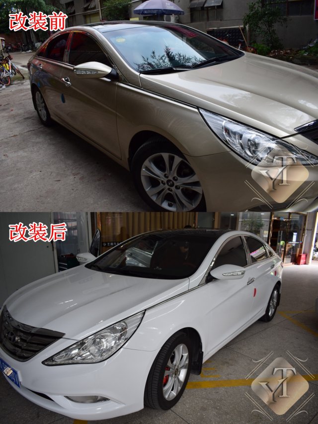 成都汽车内饰改装翻新改装前后对比图现代索纳塔内饰全改翻新改色定制