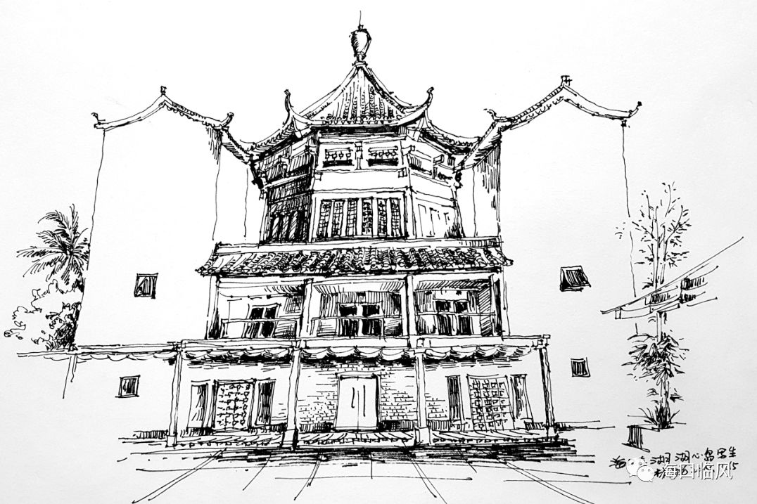 海南建筑素描图片