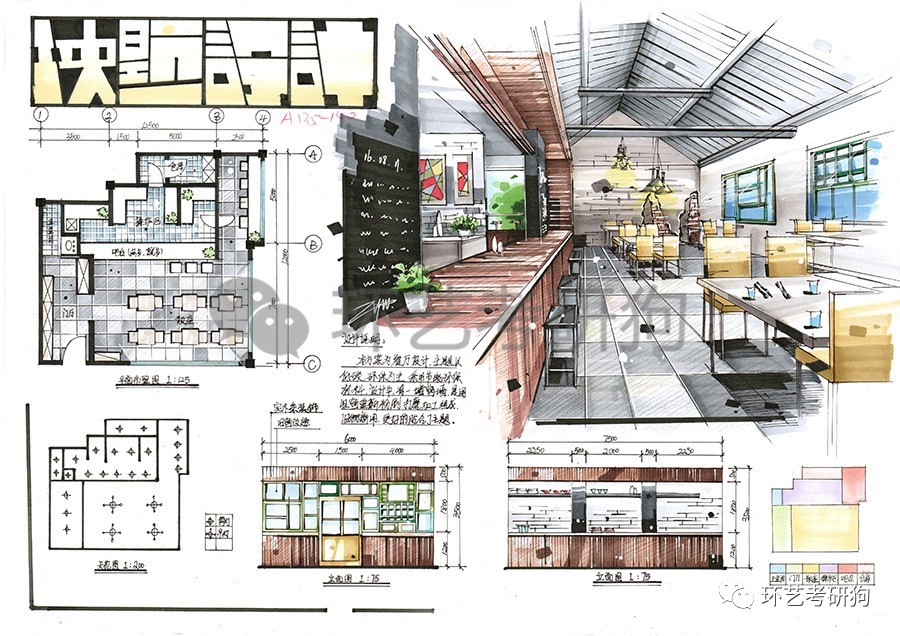 室内快题丨餐饮空间餐厅咖啡馆茶室专题作品集锦环艺考研狗