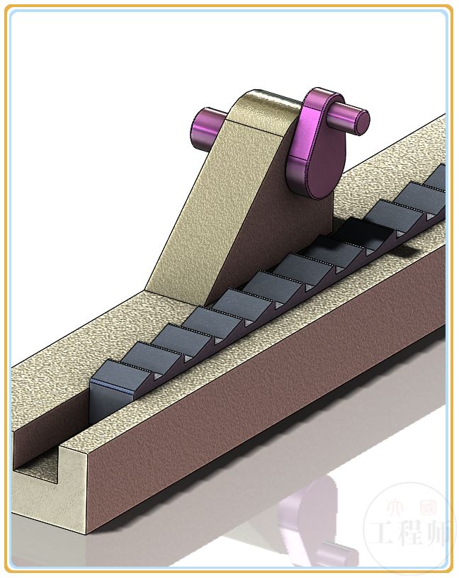 用solidworks设计的棘爪与齿条的仿真运动