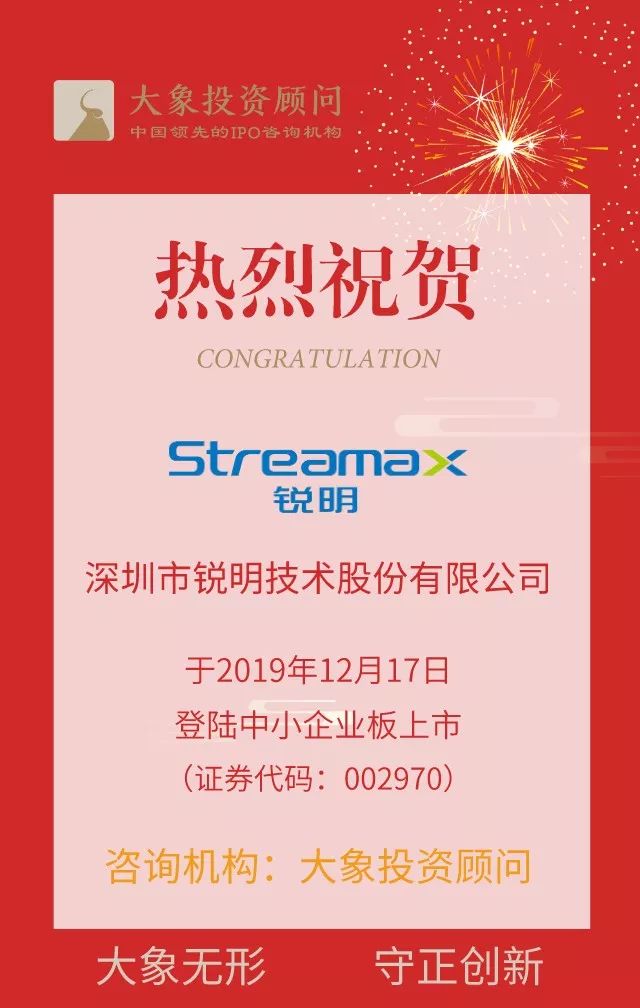 熱烈祝賀大象投顧客戶——銳明技術(shù)成功登陸中小企業(yè)板