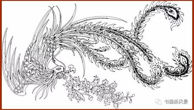 一组优美的凤凰白描线稿!_威凤