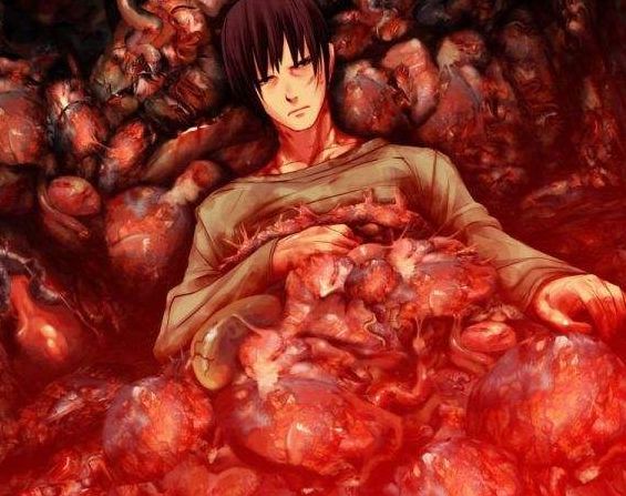 他眼中的世界变成了  充斥着内脏和腐肉的地狱. 普通人在