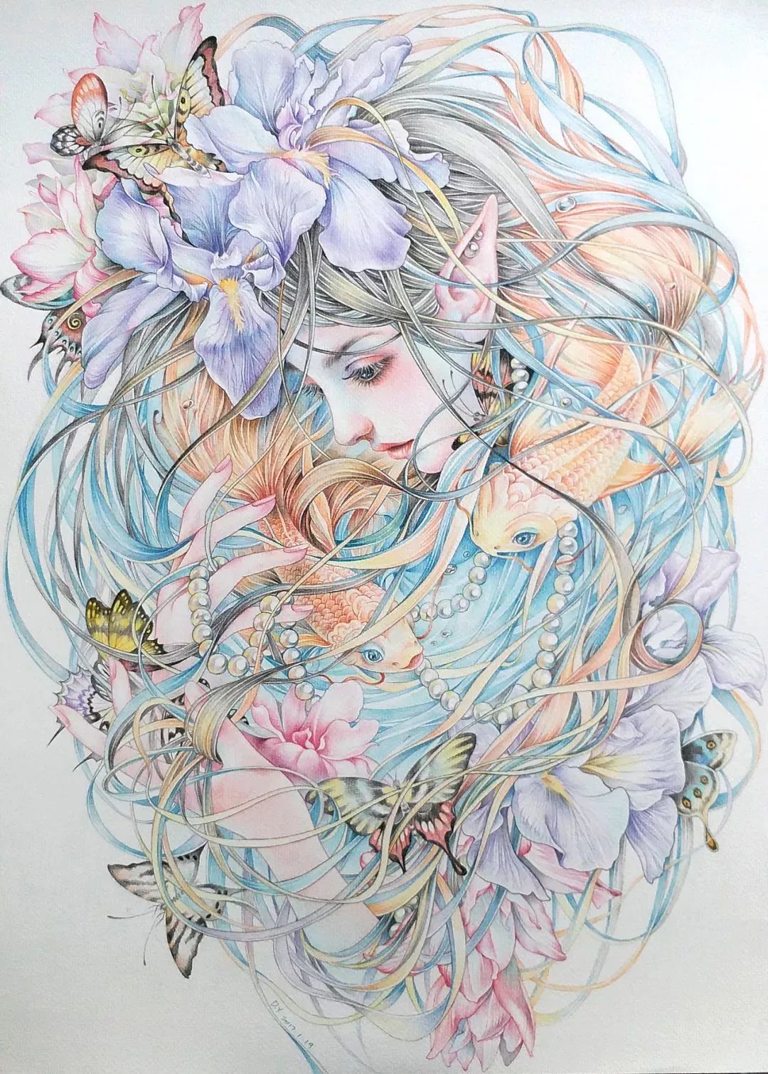 精细描绘的彩铅插画