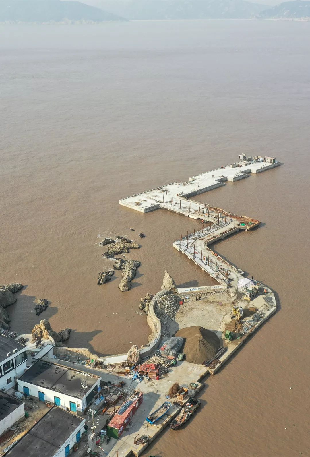 白沙岛大码头快完工了冬日里的这座岛别具风情