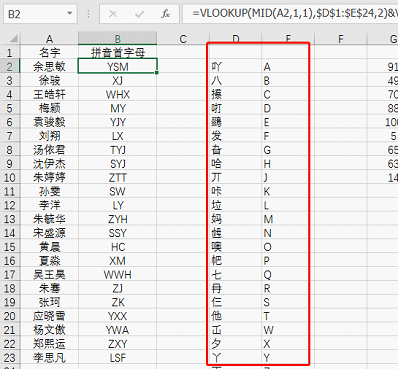 原创excel查找函数应用如何提取姓名的拼音首字母