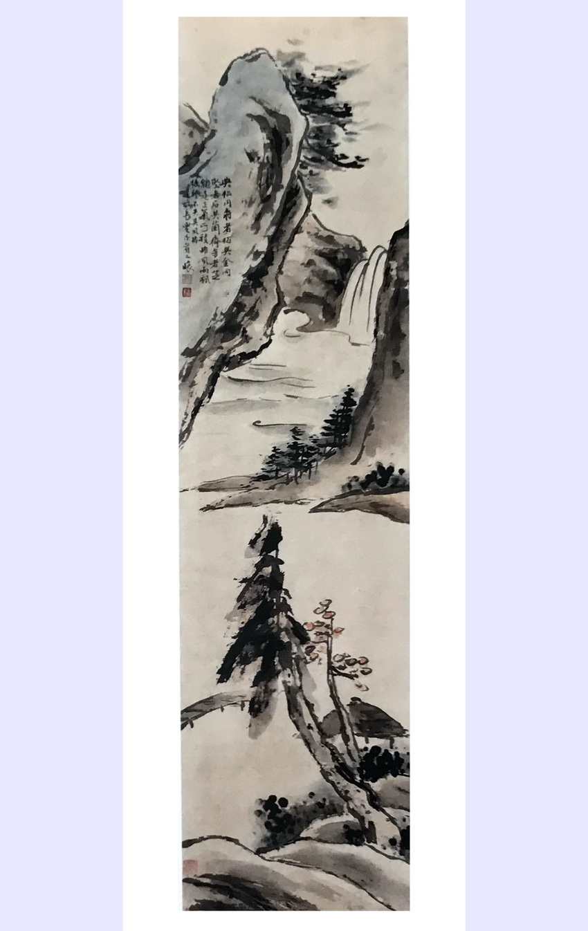 秋江萧寺 山彦国画艺术作品:斜阳(纸本设色) 佃介眉国画山水艺术作品