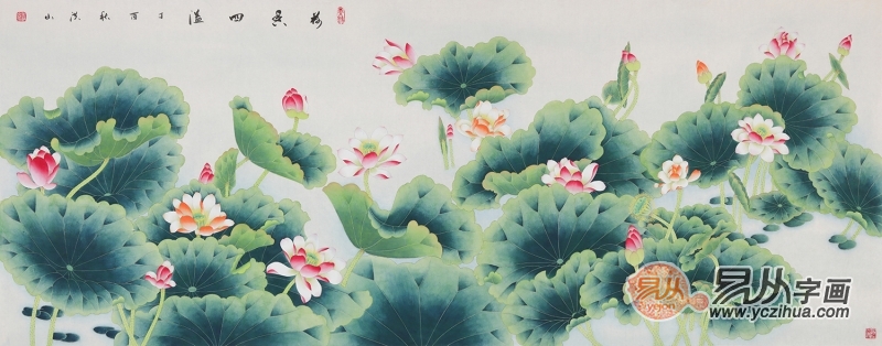 张洪山八尺横幅荷花图《荷香四溢》