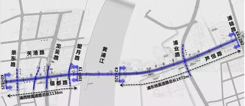 856億元銀都路越江新建隧道位於上海徐彙區和閔行區,西起規劃景東路